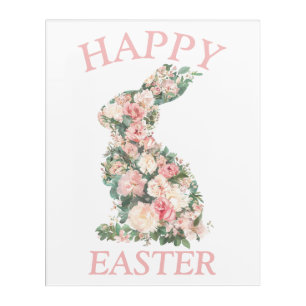 Preppy Floral Pastel Easter Bunny 16x20 Wall Acrylic Print