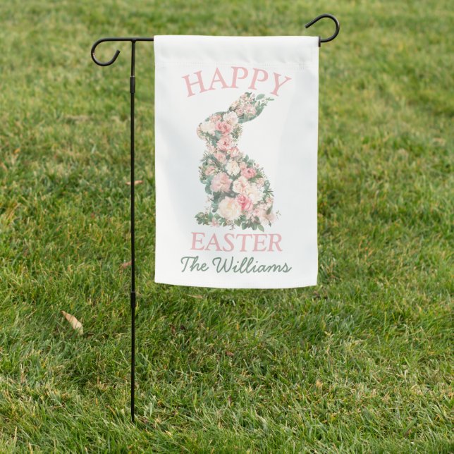 Preppy Floral Pastel Easter Bunny Custom Home Garden Flag (In SItu)