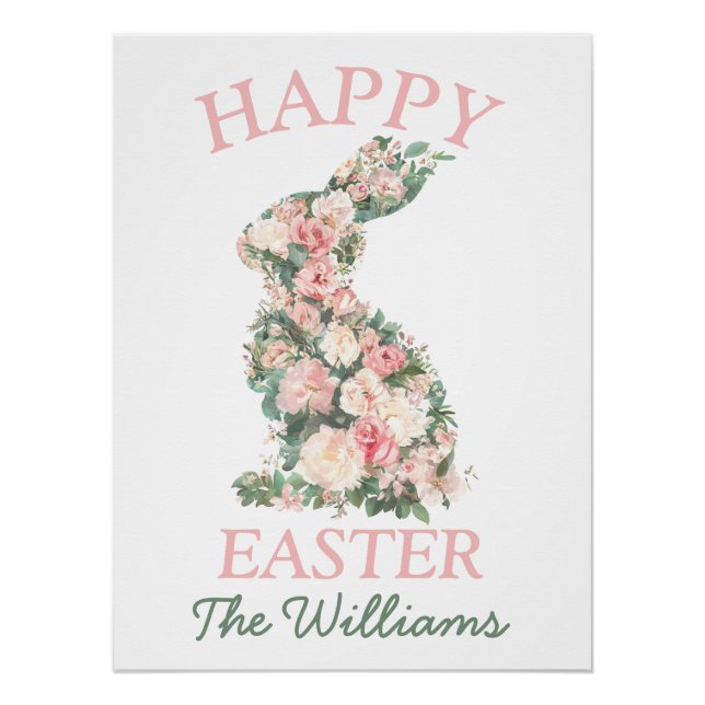 Preppy Floral Pastel Easter Bunny Custom Home Wall Poster (Front)