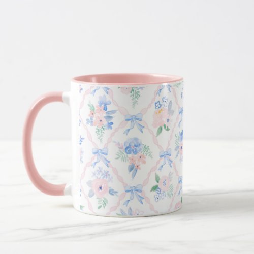 Preppy floral ribbonerie watercolor flowers bows mug