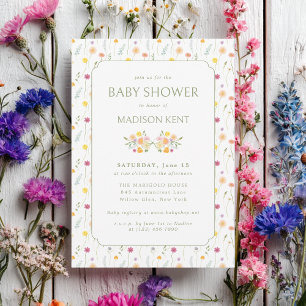 Preppy Floral Spring Summer Flowers Baby Shower Invitation