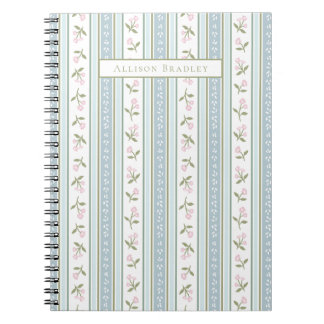 Preppy Floral Stripe Personalized Notebook