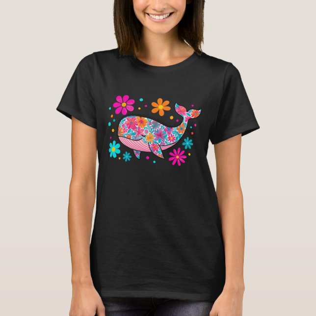 Preppy Floral Summer Whale T-Shirt (Front)