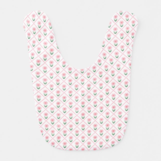 Preppy floral trellis grandmillenial  baby bib (Front)