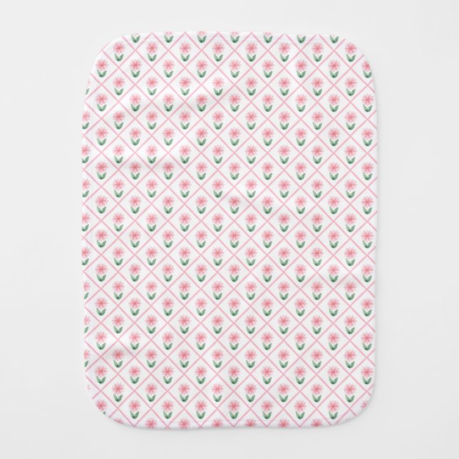 Preppy floral trellis grandmillenial  baby burp cloth (Front)