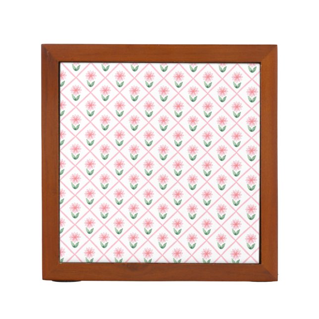 Preppy floral trellis grandmillenial desk organizer (Front)
