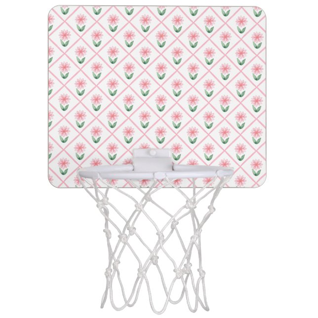 Preppy floral trellis grandmillenial mini basketball hoop (Front)
