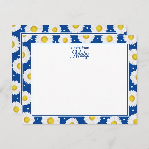 Preppy Floral Watercolor Daisies Navy Blue Yellow Note Card