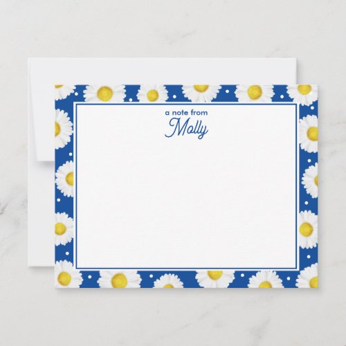 Preppy Floral Watercolor Daisies Navy Blue Yellow Note Card