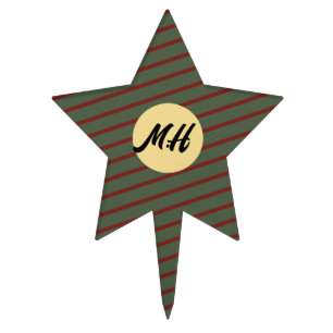 Preppy Forest Green & Burgundy Stripes Monogram Cake Topper