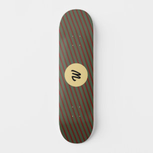 Preppy Forest Green & Burgundy Stripes Monogram Skateboard
