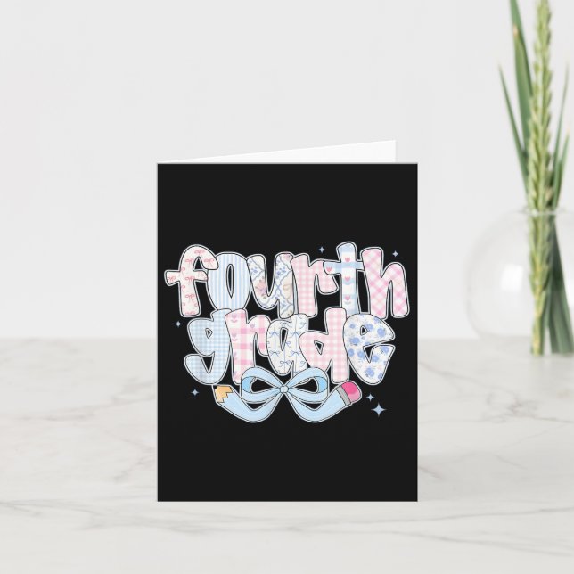 Preppy Fourth Grade Back To School Coquette 4th Gr Card (Front)