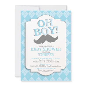 Preppy Fun OH BOY Mustache Baby Shower Invitation