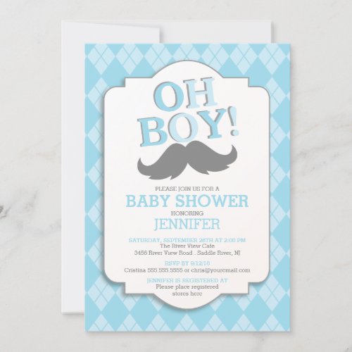 Preppy Fun OH BOY Mustache Baby Shower Invitation