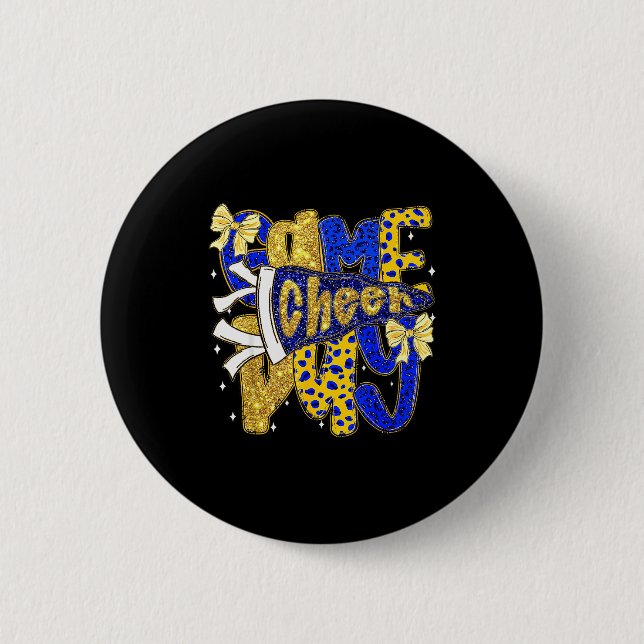 Preppy Game Day Football Mom Pennant Flag Cheer Bl Button (Front)