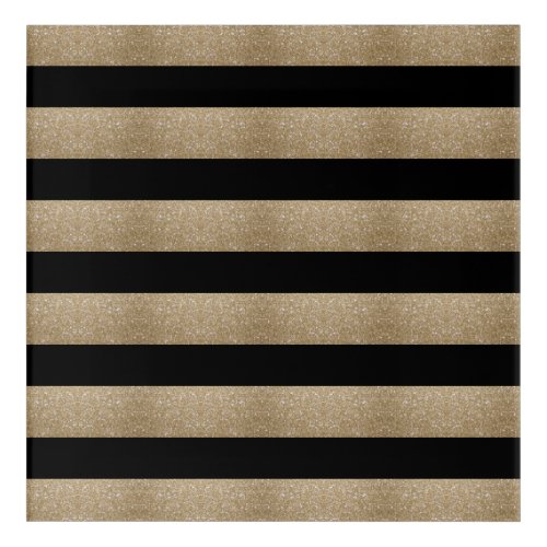 preppy geometric pattern black and gold stripes acrylic print