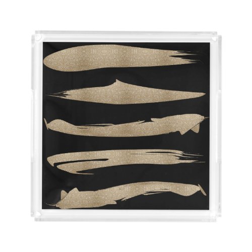 preppy geometric pattern black and gold stripes acrylic tray