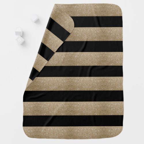 preppy geometric pattern black and gold stripes baby blanket