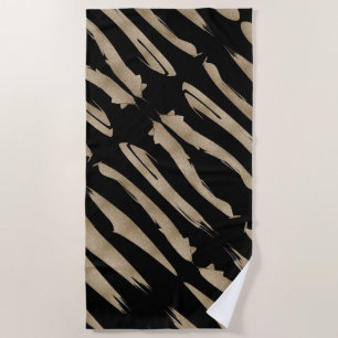 preppy geometric pattern black and gold stripes beach towel
