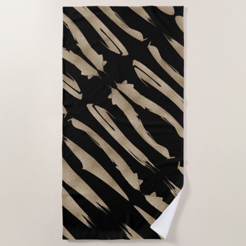 preppy geometric pattern black and gold stripes beach towel