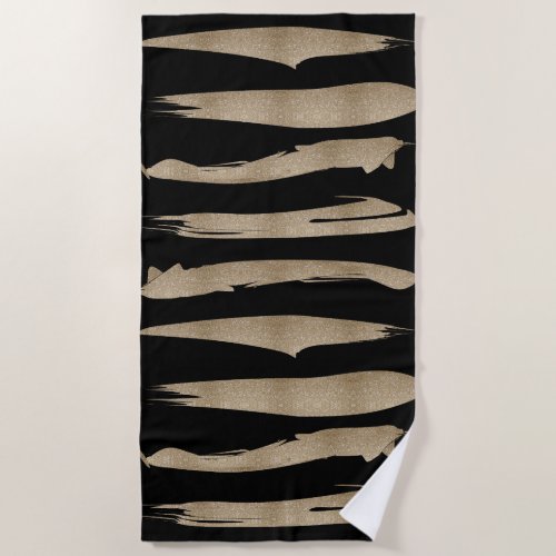 preppy geometric pattern black and gold stripes beach towel