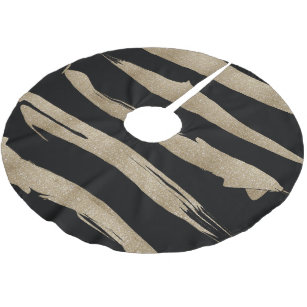 preppy geometric pattern black and gold stripes brushed polyester tree skirt