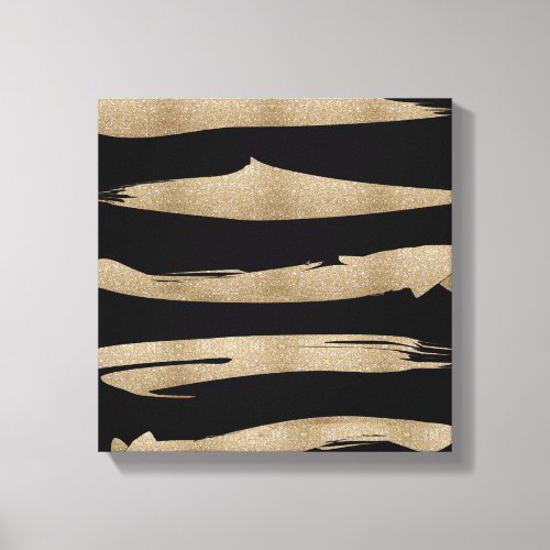 preppy geometric pattern black and gold stripes canvas print