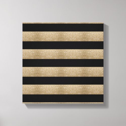 preppy geometric pattern black and gold stripes canvas print
