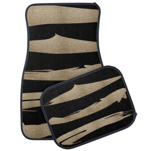 preppy geometric pattern black and gold stripes car floor mat