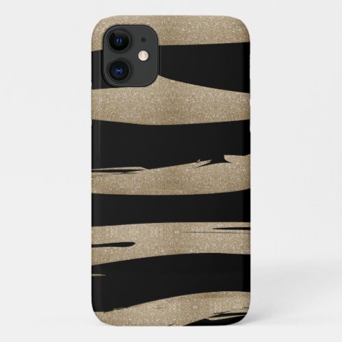 preppy geometric pattern black and gold stripes iPhone 11 case