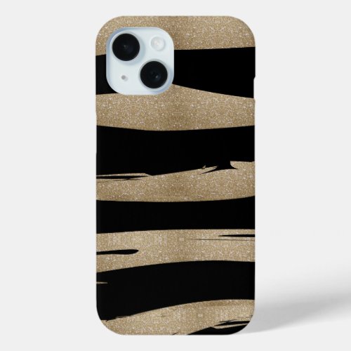 preppy geometric pattern black and gold stripes iPhone 15 case
