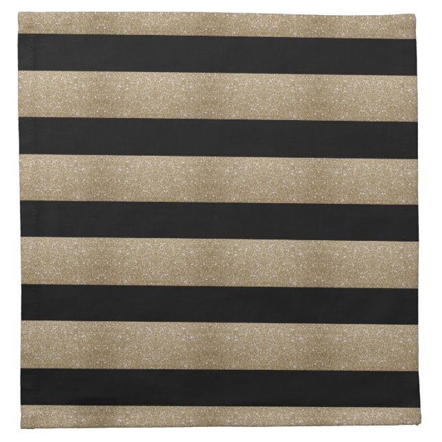 preppy geometric pattern black and gold stripes cloth napkin (Front)