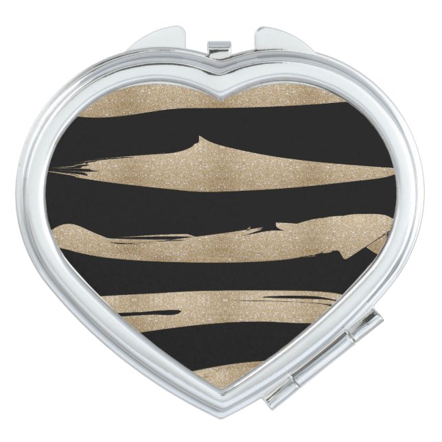 preppy geometric pattern black and gold stripes compact mirror (Front)