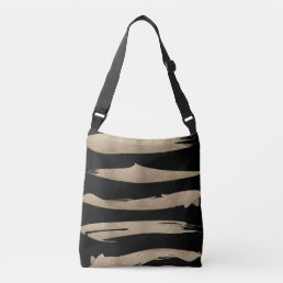 preppy geometric pattern black and gold stripes crossbody bag