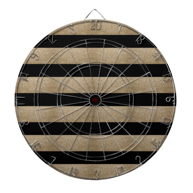 preppy geometric pattern black and gold stripes dart board (Front)