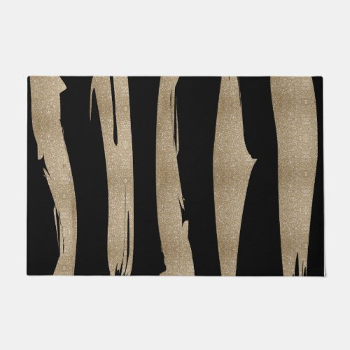 preppy geometric pattern black and gold stripes doormat