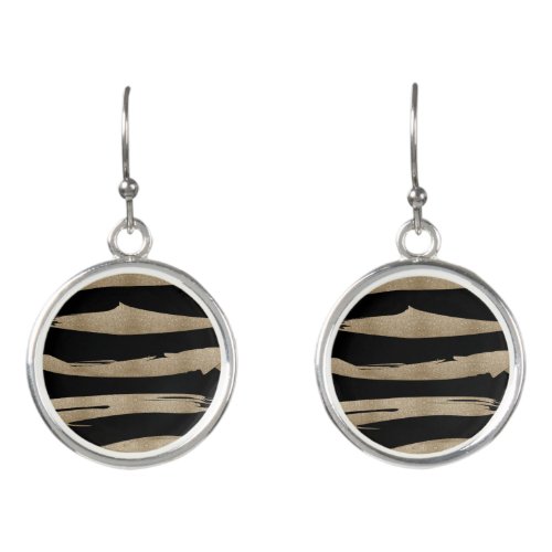 preppy geometric pattern black and gold stripes earrings