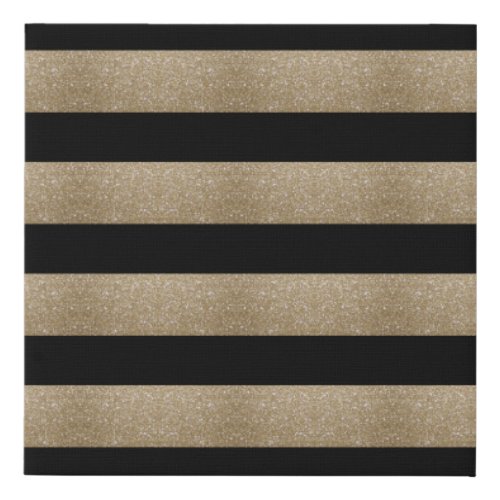 preppy geometric pattern black and gold stripes faux canvas print