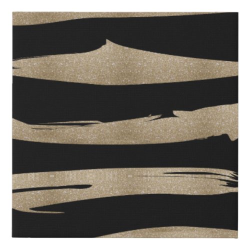 preppy geometric pattern black and gold stripes faux canvas print