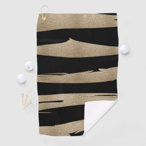 preppy geometric pattern black and gold stripes golf towel