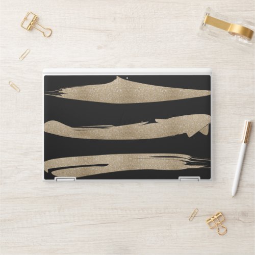 preppy geometric pattern black and gold stripes HP laptop skin