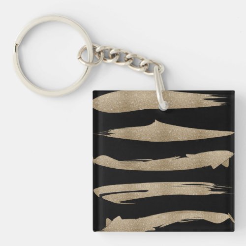 preppy geometric pattern black and gold stripes keychain