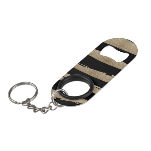 preppy geometric pattern black and gold stripes keychain bottle opener