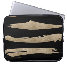 preppy geometric pattern black and gold stripes laptop sleeve