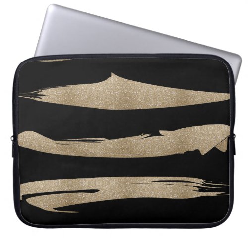 preppy geometric pattern black and gold stripes laptop sleeve