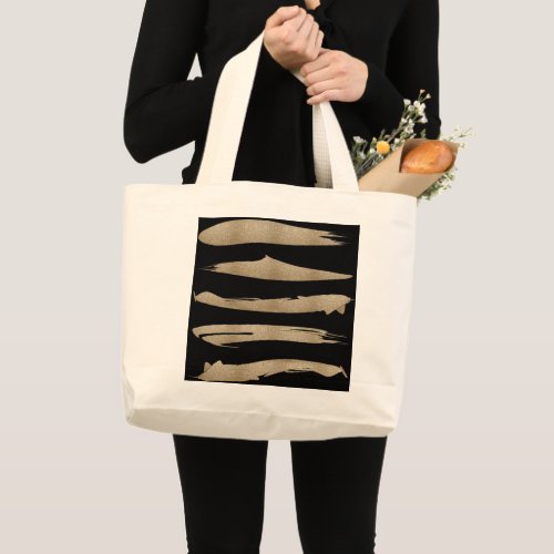 preppy geometric pattern black and gold stripes large tote bag