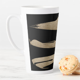 preppy geometric pattern black and gold stripes latte mug