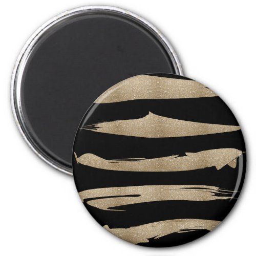 preppy geometric pattern black and gold stripes magnet