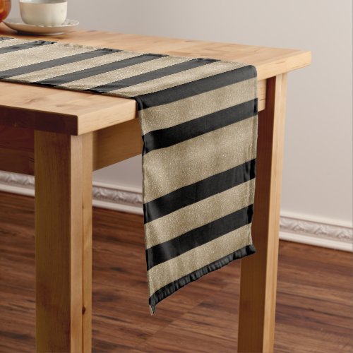 preppy geometric pattern black and gold stripes medium table runner