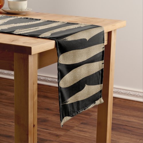 preppy geometric pattern black and gold stripes medium table runner